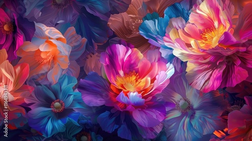 A vibrant arrangement of colorful flowers in a harmonious blend of hues and textures.
