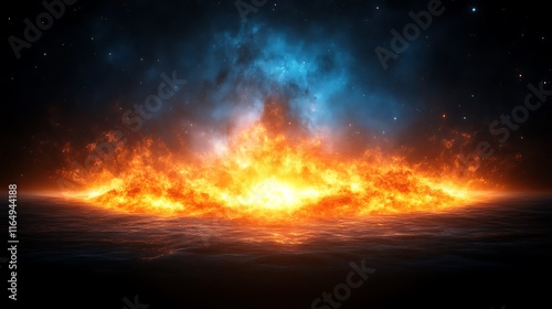 Fiery Inferno Engulfs a Dark Ocean Underneath a Starry Sky