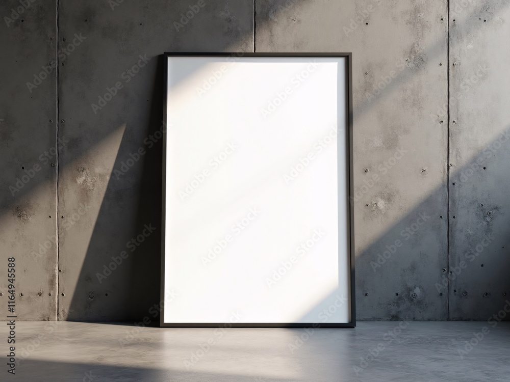 Blank minimalist poster mockup with thin frame on textured wall background with soft natural lighting and subtle shadows. Perfect for branding or marketing. Blank minimalist poster mockup with thin frame on textured wall background with soft natural lighting and subtle shadows. Perfect for branding or marketing.