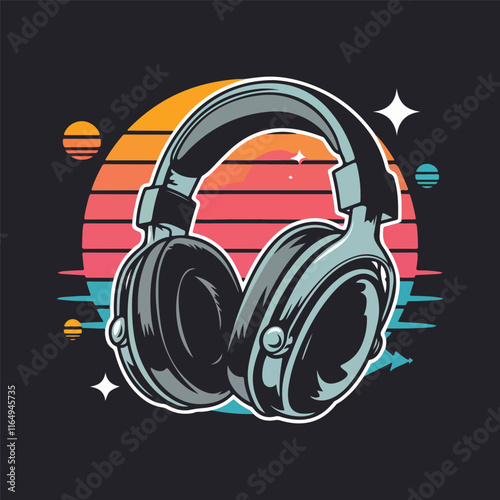 headphone t shirt design, and vintage headphone vector design