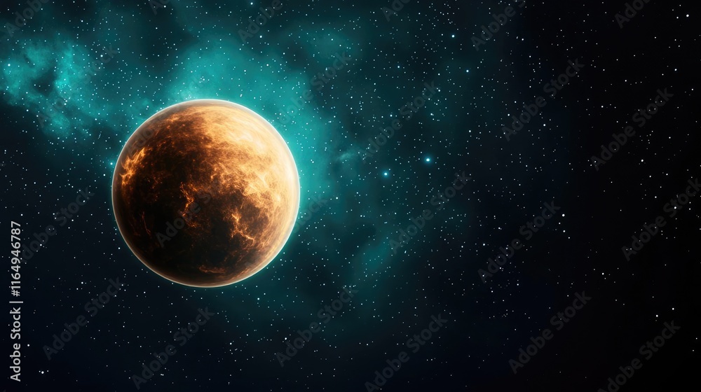 Obraz premium Cosmic abstract background concept. A stunning view of a planet in space with vibrant colors and cosmic clouds.