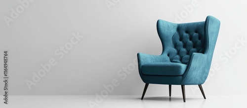 Stylish blue armchair in modern grey living room design ideal for relaxation and contemporary interior decor