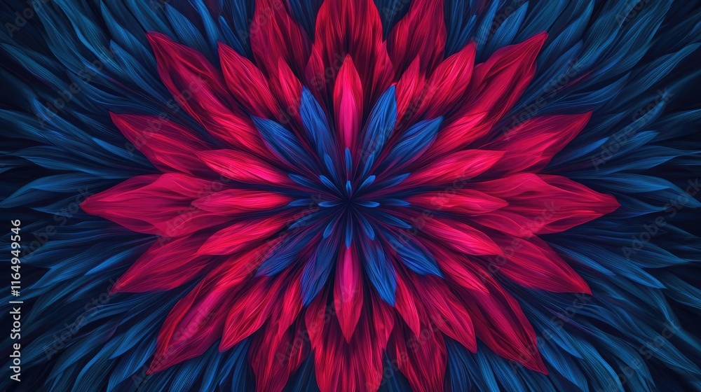 Obraz premium Fireworks abstract background concept. A vibrant abstract flower design featuring rich hues of red and blue petals.