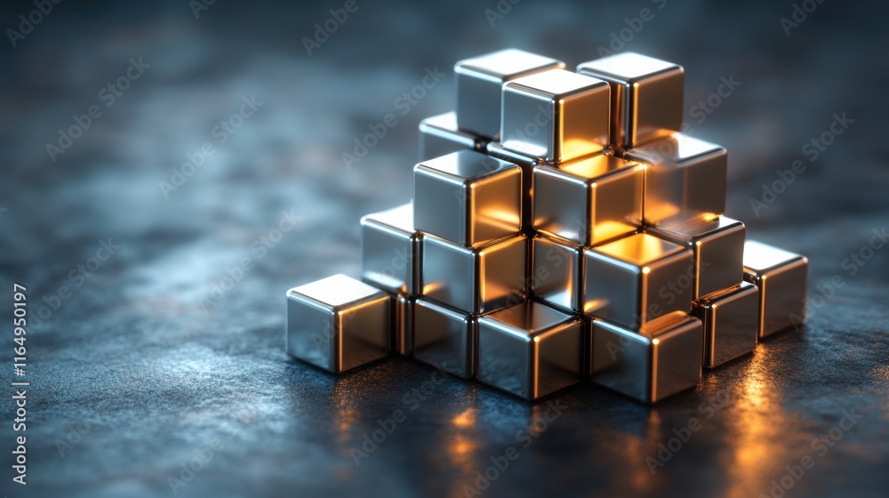 Explore innovative design with metallic cubes. Discover geometric elegance and modern architecture inspiration through this captivating visual composition. Explore innovative design with metallic cubes. Discover geometric elegance and modern architecture inspiration through this captivating visual composition.