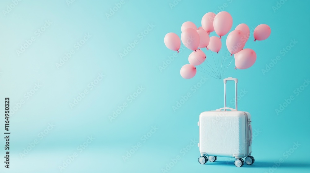 Obraz premium White Suitcase Floating with Pink Balloons