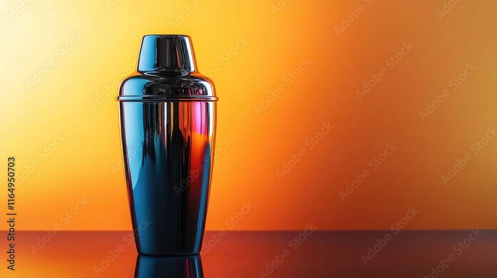 Naklejka premium Sleek cocktail shaker isolated on vibrant gradient background showcasing modern barware elegance and style for mixology enthusiasts