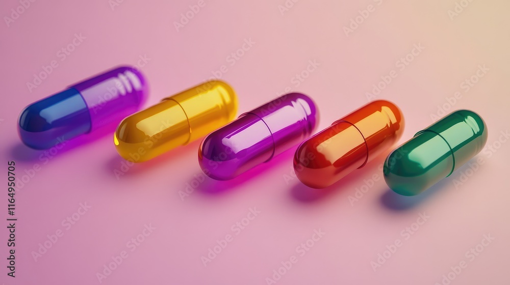 Vibrantly Colored Prescription Medication Capsules on Soft Background for Pharmaceutical and Health Related Themes Vibrantly Colored Prescription Medication Capsules on Soft Background for Pharmaceutical and Health Related Themes