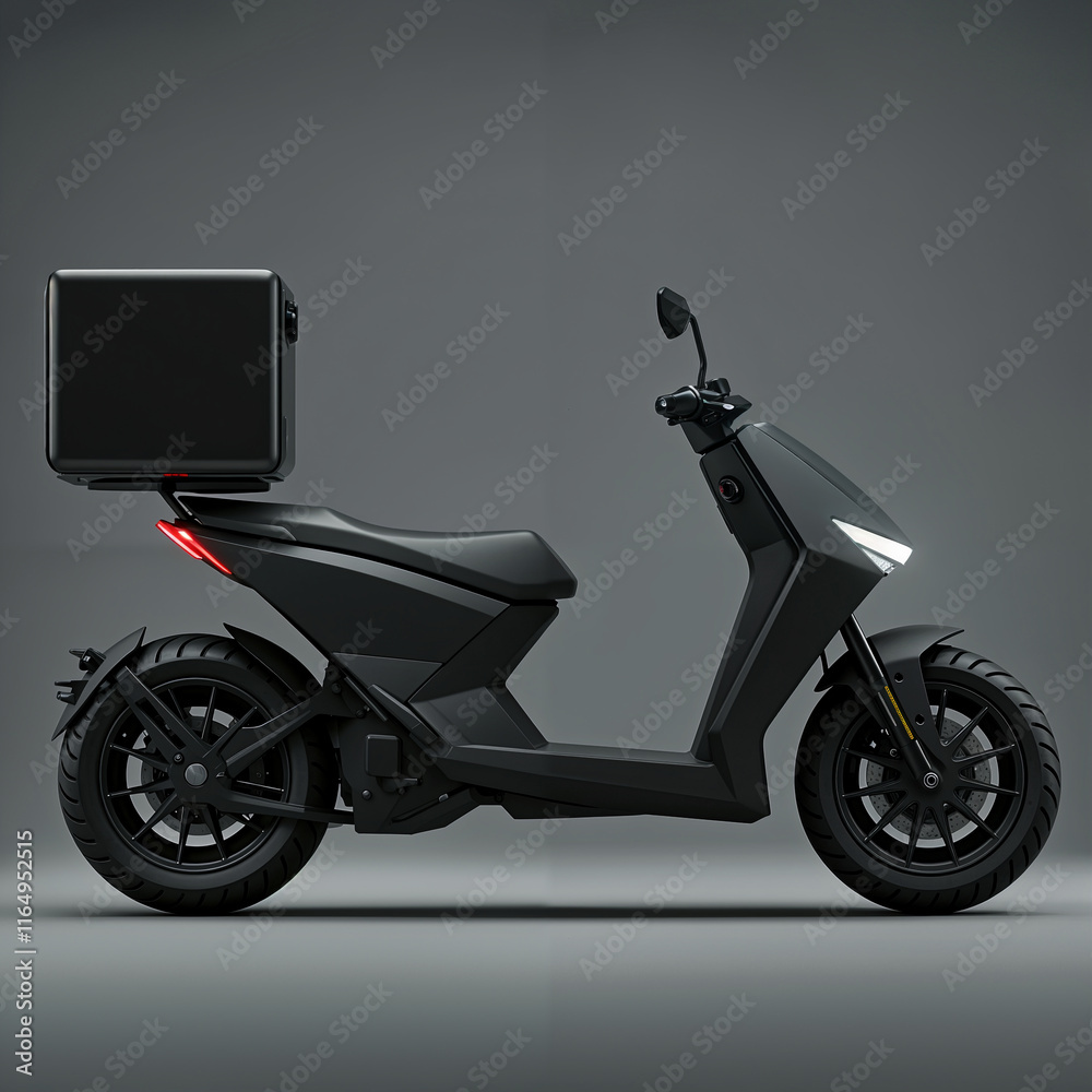 Fototapeta premium Futuristic Black Electric Scooter with Cargo Box
