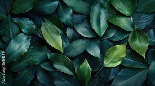 Wallpaper Mural Elegant flat lay of assorted green leaves showcasing nature's beauty in a creative layout with rich textures and deep hues. Torontodigital.ca