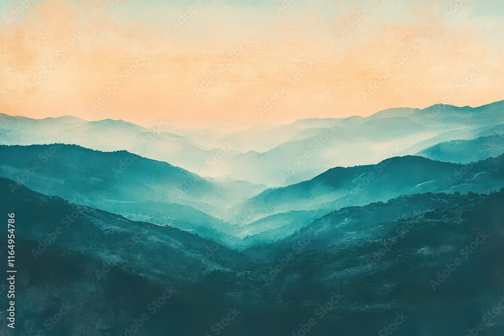 Fototapeta premium Serene Mountain Landscape with Soft Glow Lighting