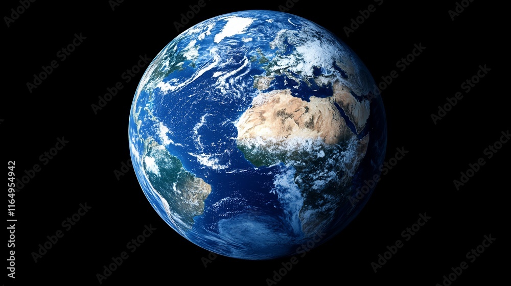 Detailed Earth globe image, showing continents, oceans, and clouds against a black background. Detailed Earth globe image, showing continents, oceans, and clouds against a black background.