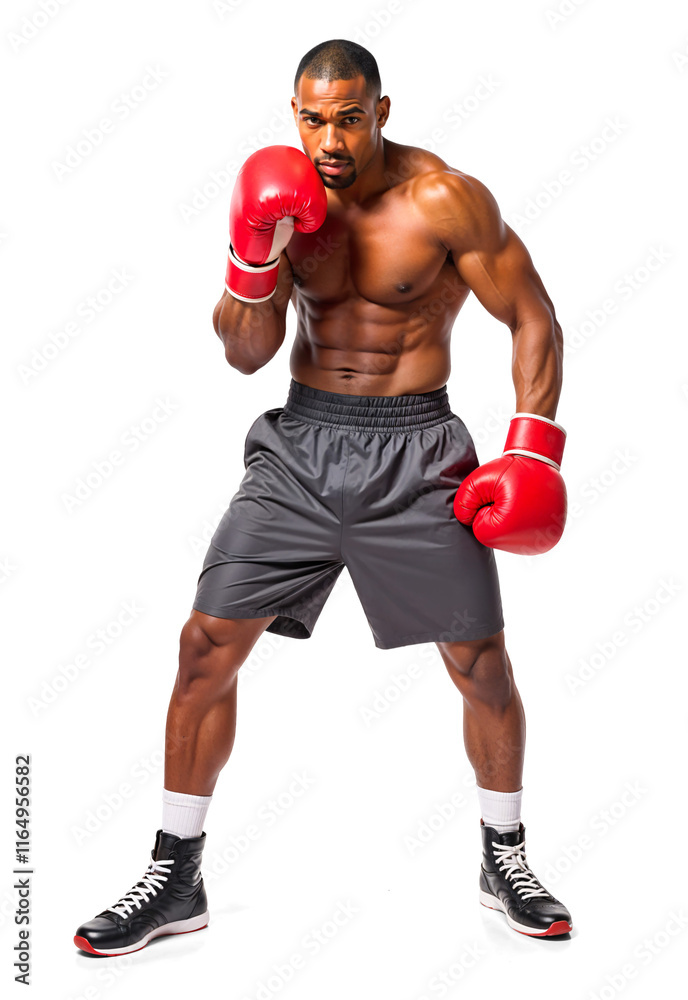black male boxer wearing red boxing gloves, full body standing pose black male boxer wearing red boxing gloves, full body standing pose