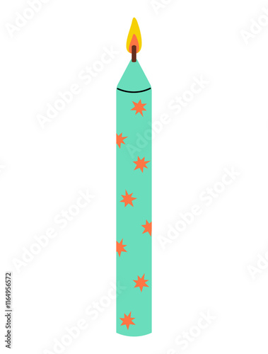 Colorful patterned candle with stars in a vibrant design for festive occasions