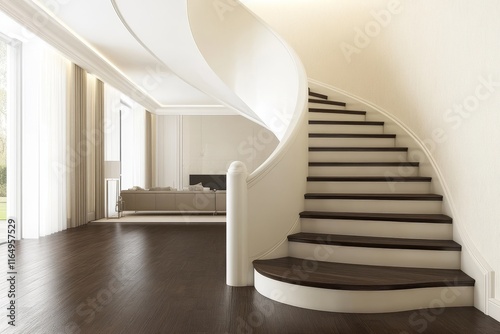 Elegant curved staircase in modern home interior. photo