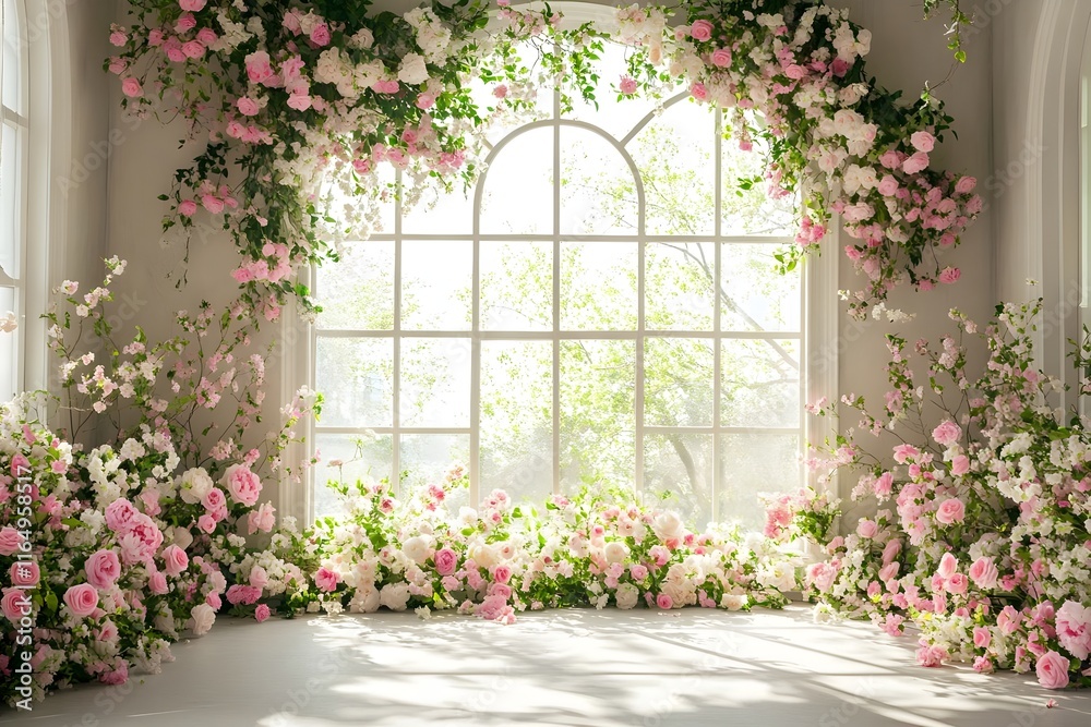 Fototapeta premium Background wedding with flowers around generative AI