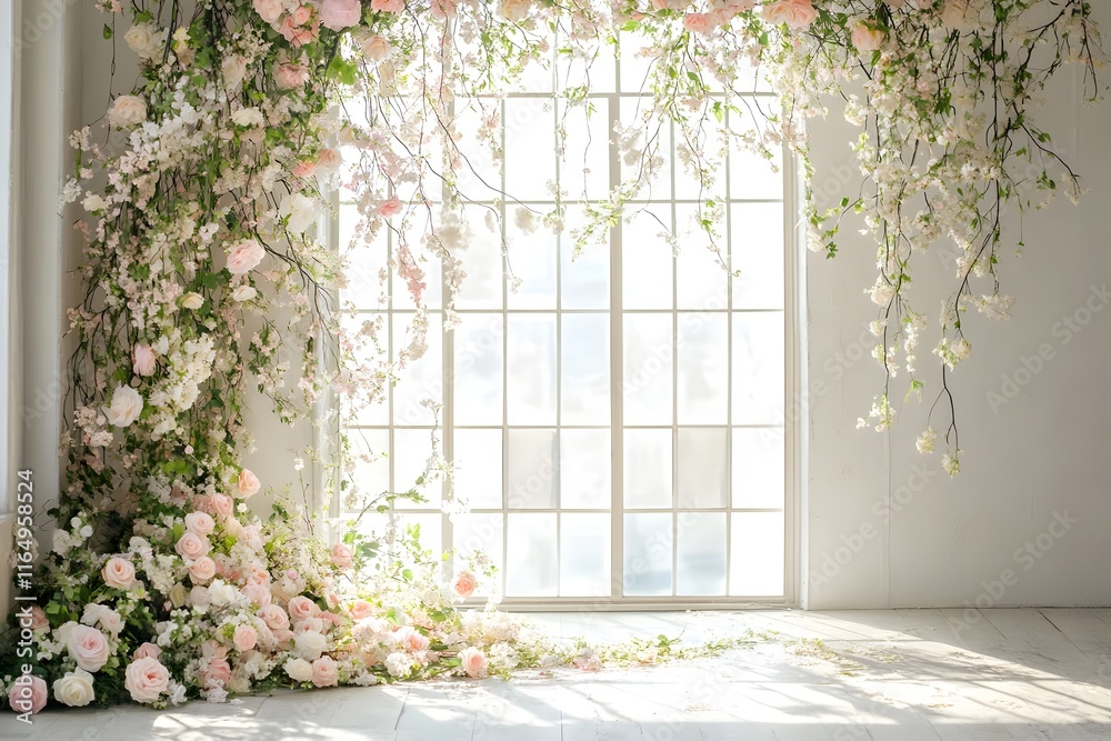 Background wedding with flowers around generative AI Background wedding with flowers around generative AI