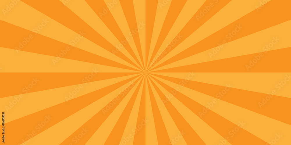 Fototapeta premium Seamless vector orange geometric grunge vintage sun ray Vintage sunbeam backdrop, boom, comic. Cartoon pop art template summer banner background.