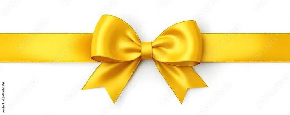 Realistic Yellow Bow on Ribbon Ideal for Gift Wrapping and Decoration in Celebratory Occasions Like Birthdays, Holidays, and Special Events Realistic Yellow Bow on Ribbon Ideal for Gift Wrapping and Decoration in Celebratory Occasions Like Birthdays, Holidays, and Special Events