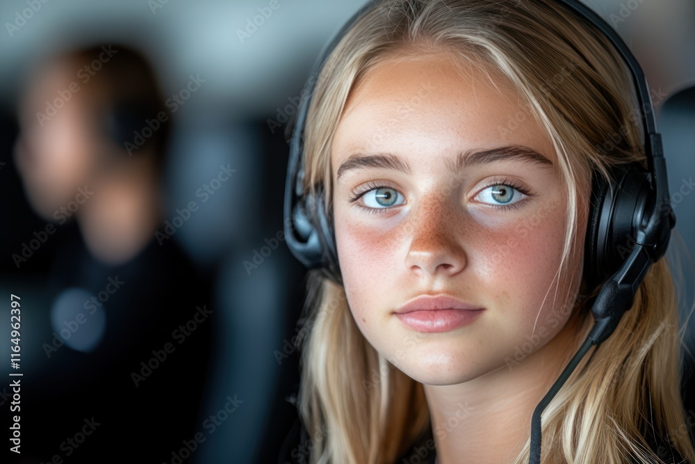 Smiling Blonde Call Center Agent Providing Customer Service Smiling Blonde Call Center Agent Providing Customer Service