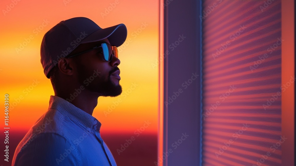 Contemplative man at sunset urban setting portrait photography warm lighting side view reflection on life Contemplative man at sunset urban setting portrait photography warm lighting side view reflection on life