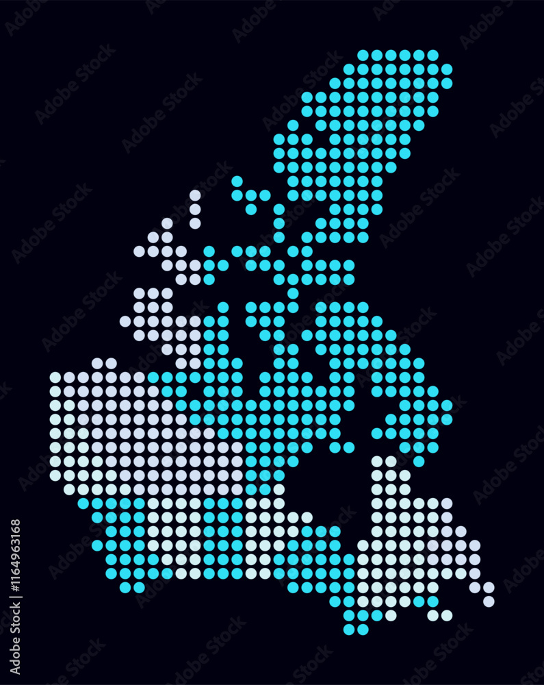 Fototapeta premium Canada dotted map. Digital style map of the country on a dark background. Canada shape with circle dots. Colored dots style. Large size circles. Abstract vector illustration.