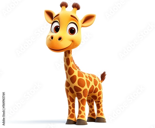 Adorable cartoon baby giraffe standing, isolated on white background. (1)
