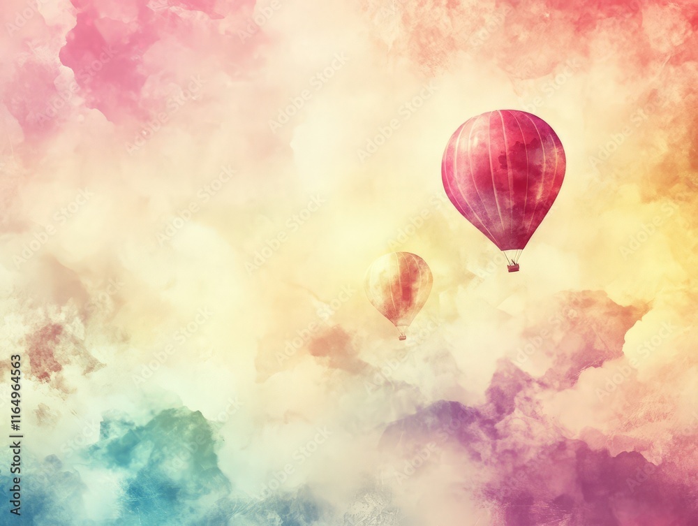 Obraz premium A dreamy scene featuring colorful hot air balloons floating through a pastel sky.