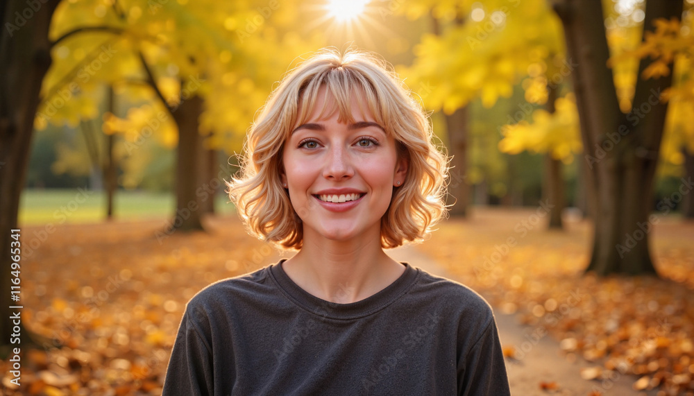 Smiling woman enjoying autumn in a park, International Women's Day
Smiling woman enjoying autumn in a park, International Women's Day
