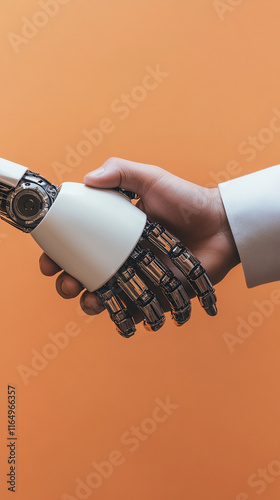 Human hand shaking robot hand