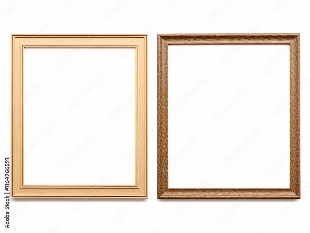 Two Isolated Empty Photo Frames on a White Background, Brown and Gold Designs for Displaying Pictures or Artwork in Various Creative Projects Two Isolated Empty Photo Frames on a White Background, Brown and Gold Designs for Displaying Pictures or Artwork in Various Creative Projects