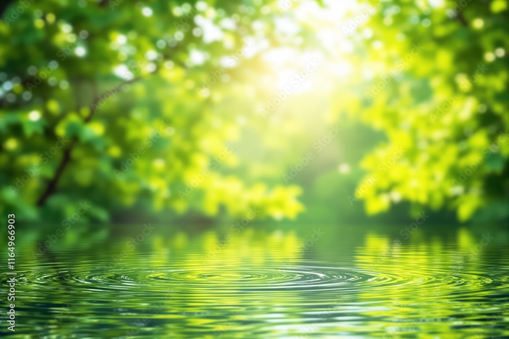 Blurred green foliage under sunlight with rippling water in focus, natural background concept, tranquil and serene atmosphere, Ai generative Blurred green foliage under sunlight with rippling water in focus, natural background concept, tranquil and serene atmosphere, Ai generative