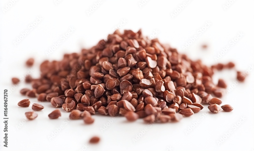 Heap of red buckwheat groats on white. Heap of red buckwheat groats on white.
