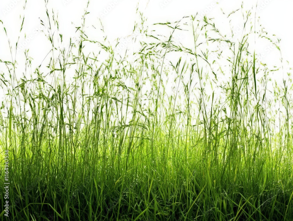 Obraz premium Lush green grass swaying gently in the light, creating a serene natural atmosphere.
