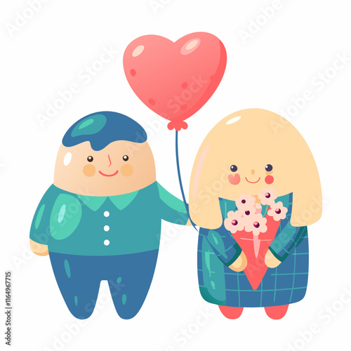 Valentine's day celebration couple cartoon heart balloon romantic setting joyful perspective love concept