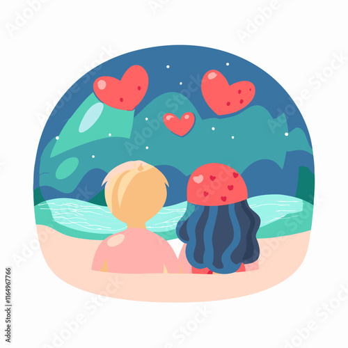 Valentine's romantic evening by the beach couple enjoying heartfelt moments scenic ocean view love concept