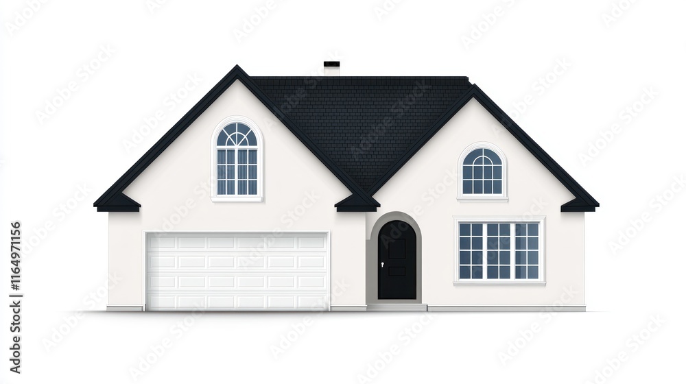 White House with Black Roof and Garage White House with Black Roof and Garage