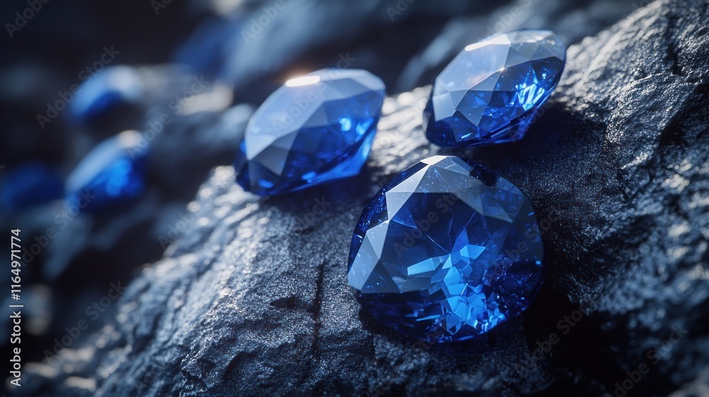 Sparkling Blue Gemstones on Rough Rock