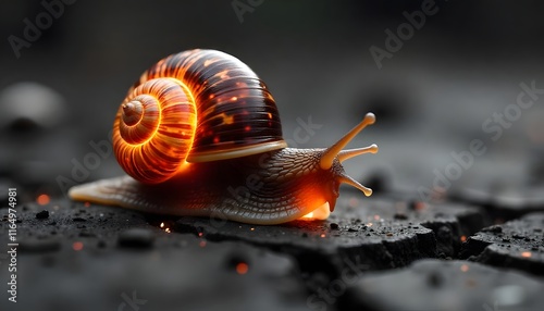 Glowing Snail on Embers: A Mystical Macro Photography photo