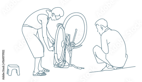 a man fixing bicycle