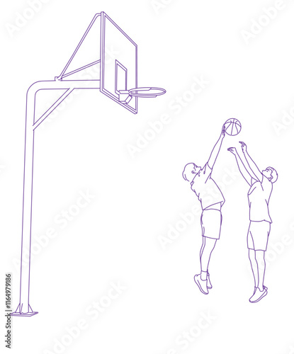 Young asian male adults playing basketball outdoors