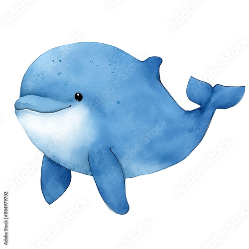 Adorable Watercolor Illustration of a Cartoon Dolphin, Perfect for Children's Books and Designs. photo