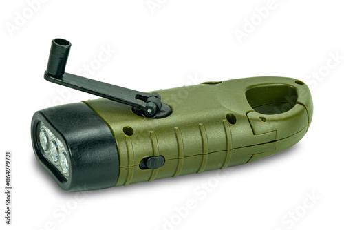 Tableau sur toile Modern portable LED flashlight powered by a battery isolated on white background with clipping path