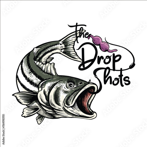 Wallpaper Mural A fish with a hook in its mouth is the logo for The Drop Shots. The logo is a creative and playful representation of the company's name and the idea of catching fish Torontodigital.ca