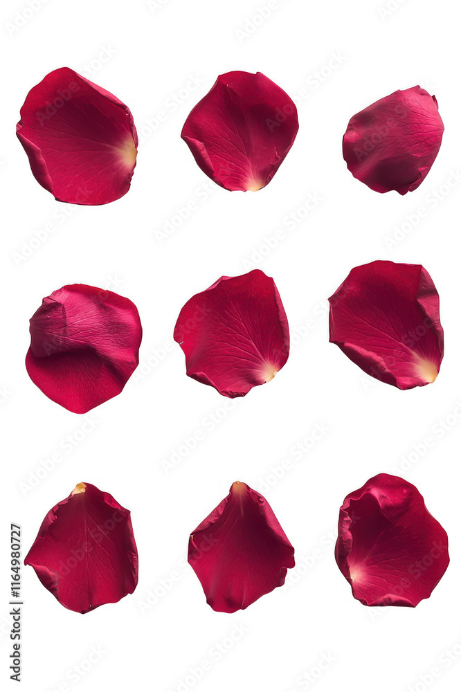 Fototapeta premium Set of red rose flowers petals isolated on transparent background
