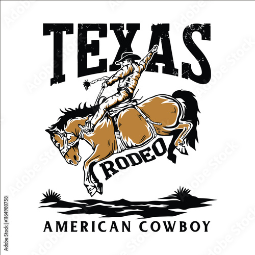 A cowboy riding a horse that is bucking