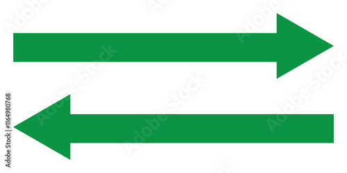 Long arrows icon set. Vector set of trendy long arrows left and right in flat style. Green arrows vector illustration. Icons isolated on white background. Vector illustration.