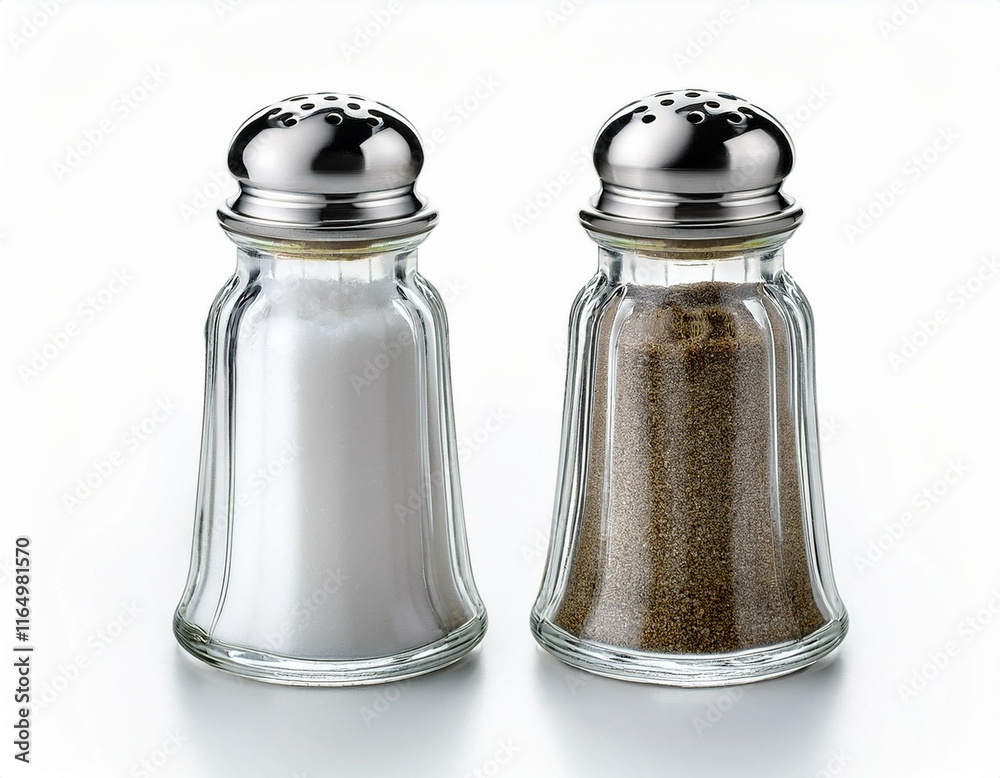 Salt and Pepper Shakers Isolated. A pair of classic salt and pepper shakers, isolated on a white background with clean shadows. Salt and Pepper Shakers Isolated. A pair of classic salt and pepper shakers, isolated on a white background with clean shadows.