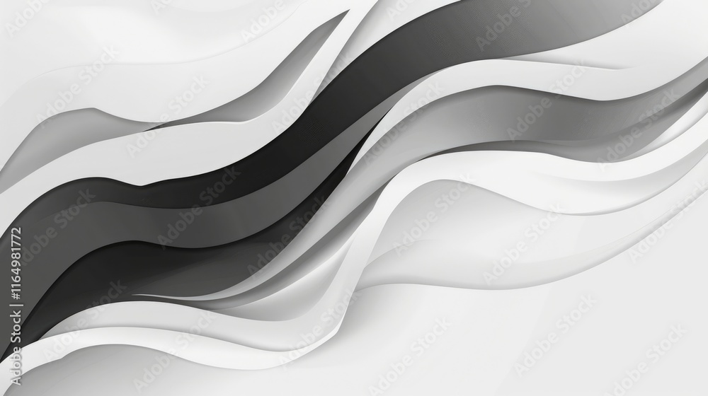 Obraz premium Abstract design featuring flowing waves in shades of black and white.