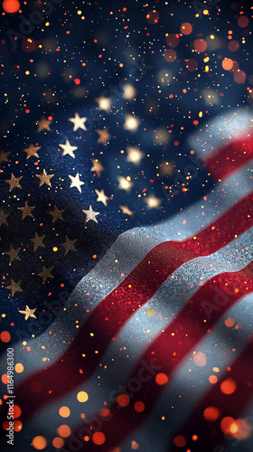 Glittering American Flag Patriotic Background 4th of July Independence Day