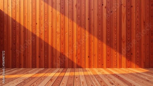 Warm Sunlight Illuminates a Room with Rich, Orange Wood Walls and Floor